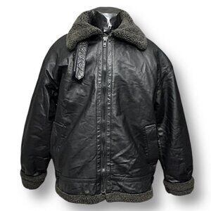 Wilda Men’s M Black Genuine Leather Sherpa Lined Aviator Bomber Motorcycle Y2K